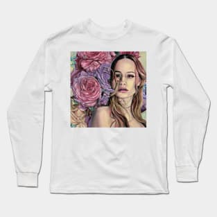 Beautiful girl with roses Long Sleeve T-Shirt